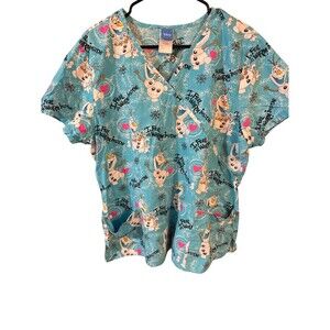 Disney’s Frozen Olaf Winter Snow  Medical Vet  Women’s Scrub Top Shirt Size XL